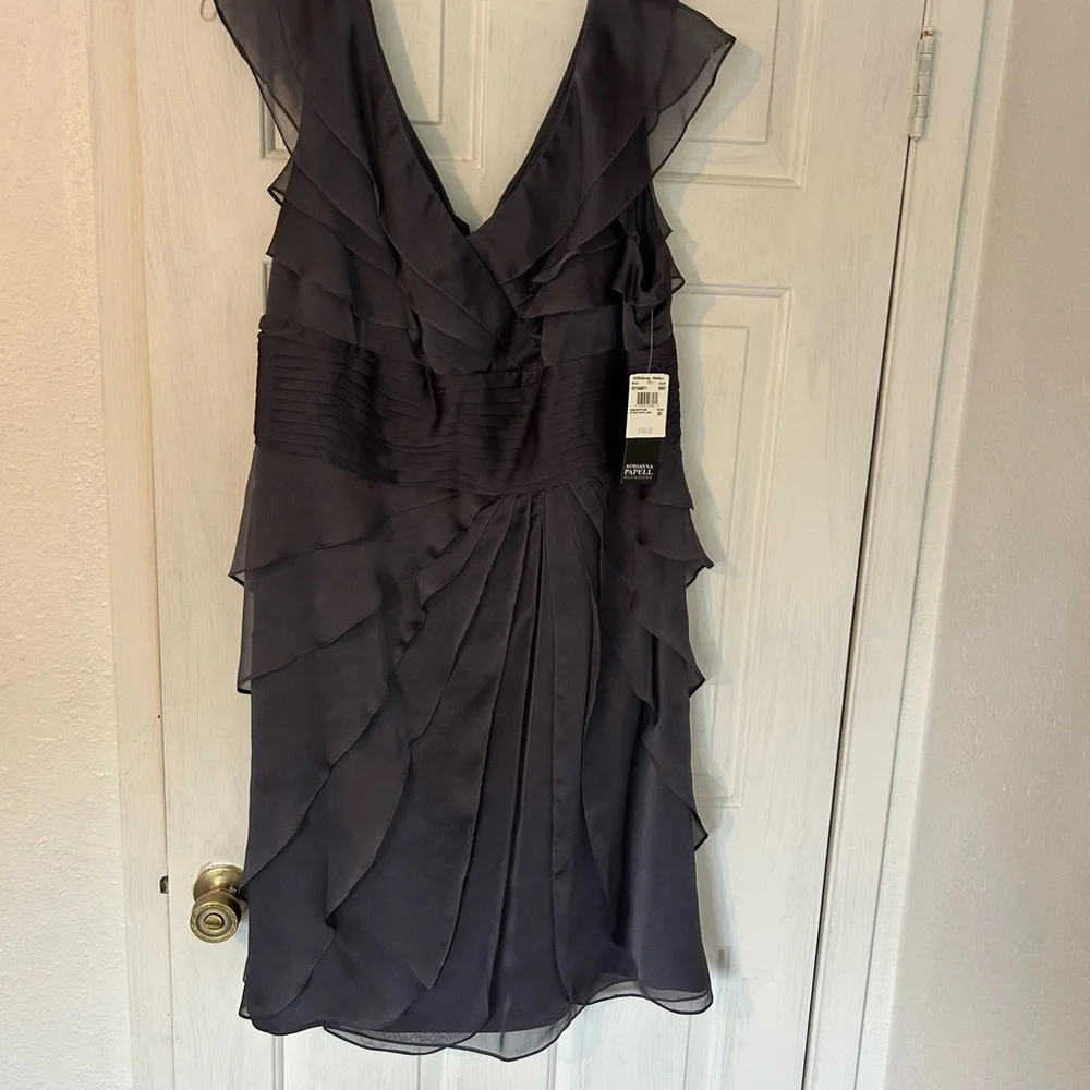 Adrianna Papell Gray Sheath Mini Dress V-Neck Flutter Sleeve - Picture 1 of 4